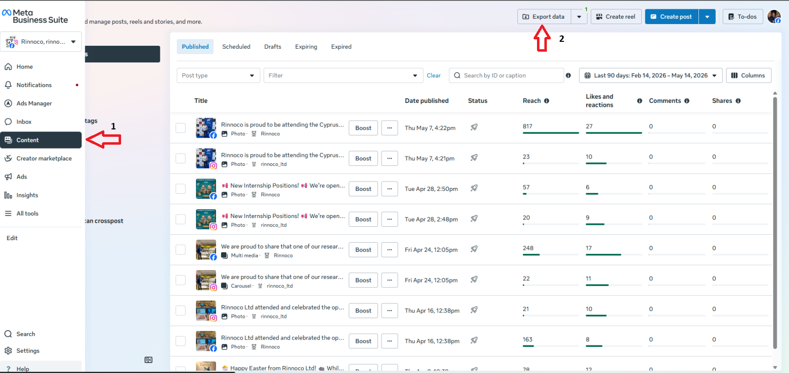 Meta Business Suite export data