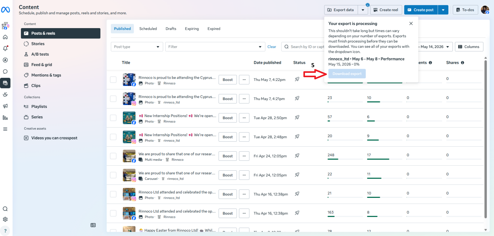 Meta Business Suite download export